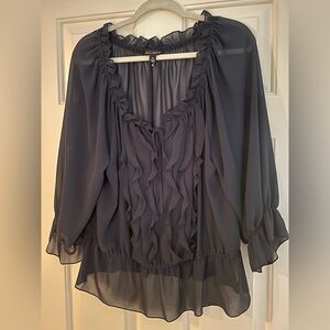 NWOT Willi Smith Dark Blue Sheer Ruffle Blouse Sz XL